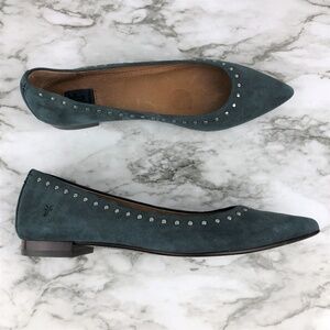 NEW Frye Sienna Blue Suede Studded Ballet Point Flats Shoes